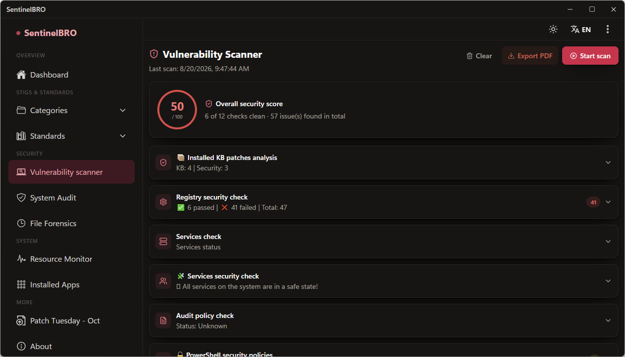 SentinelBRO — Zaifliklarni tekshirish paneli